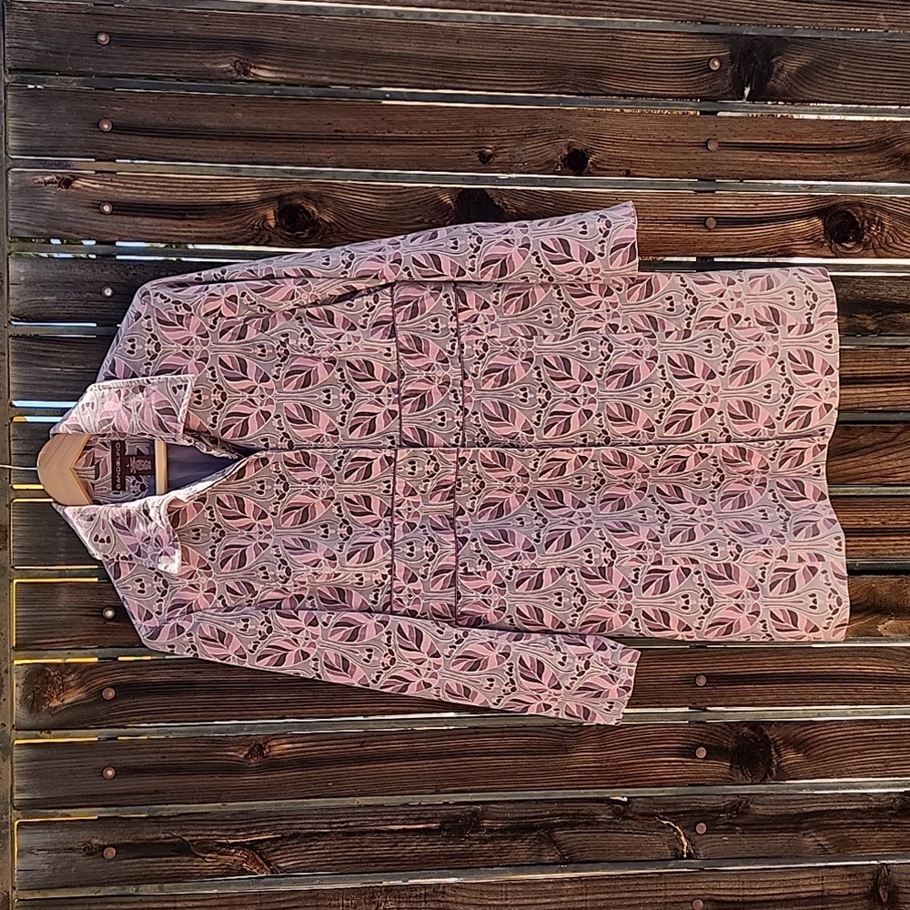 BANDOLINO Pink Gray Velvet Jacket L Retro Velour Peacoat Floral Y2K Topper - Picture 8 of 15